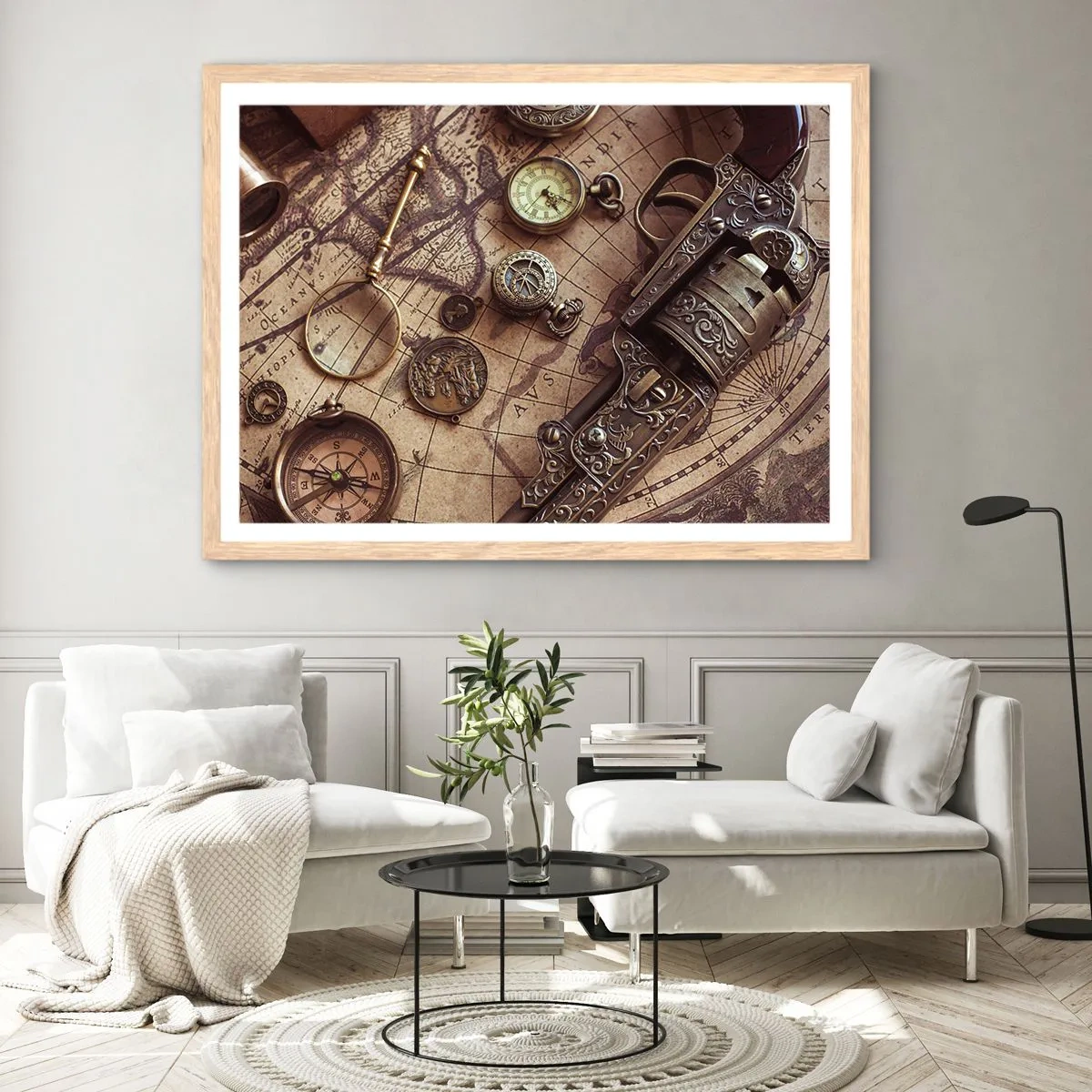 Plakat i ramme af lyst egetræ - Opkald til eventyr - 91x61 cm