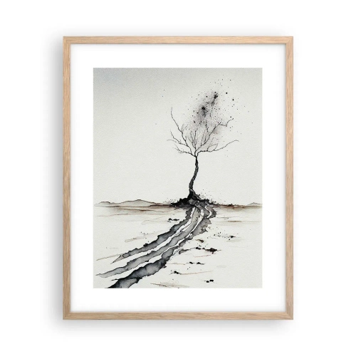 Plakat i ramme af lyst egetræ - Vinterens melankoli - 40x50 cm
