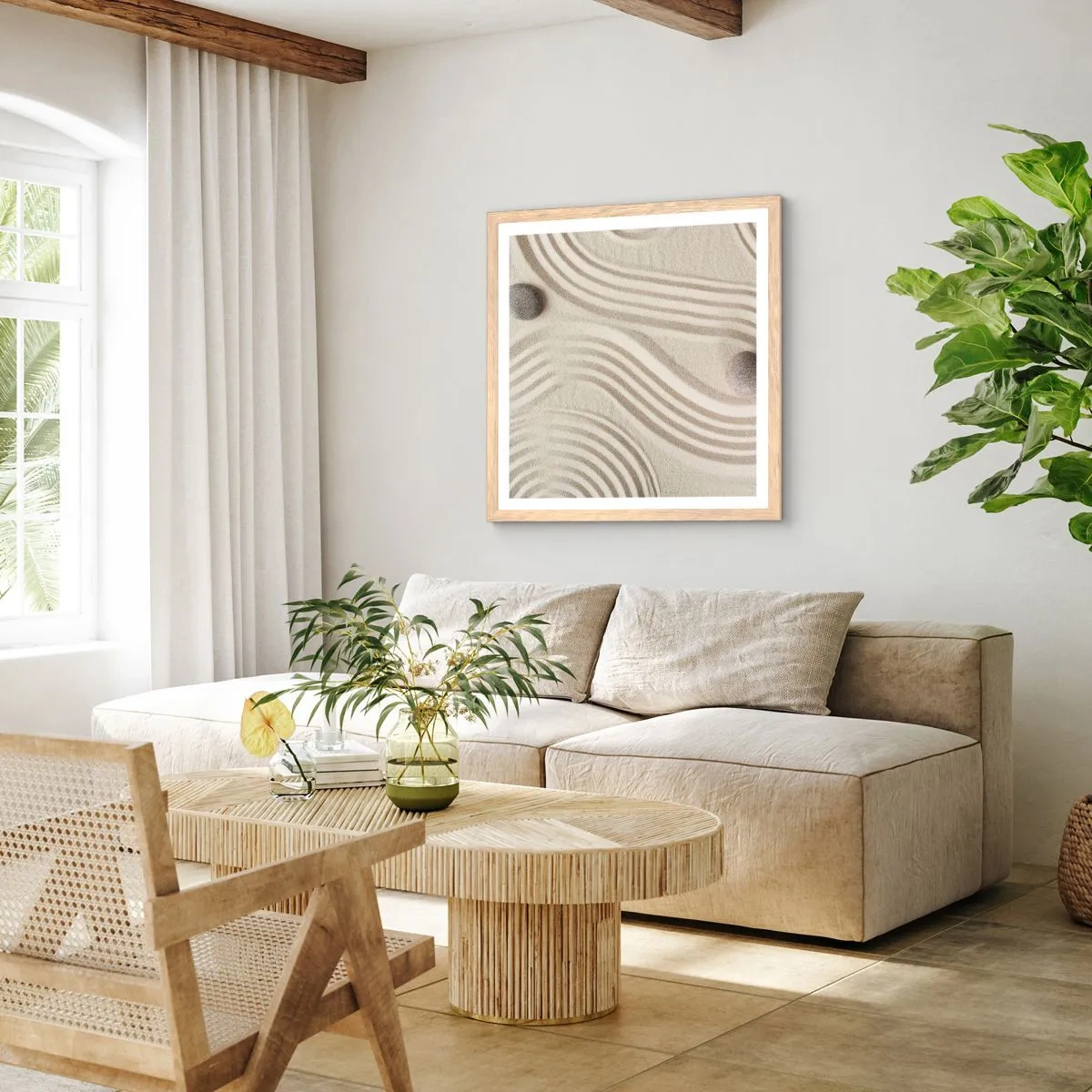 Plakat i ramme af lyst egetræ - Et strejf af varme - 40x40 cm