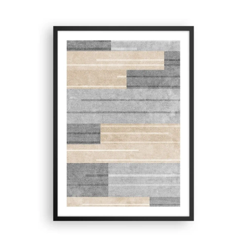 Plakat i sort ramme - En moderne geometrisk komposition i nuancer af grå og beige - 50x70cm - Komposition: hold den lodret - Moderne vægdekoration til stue og soveværelse ARTTOR