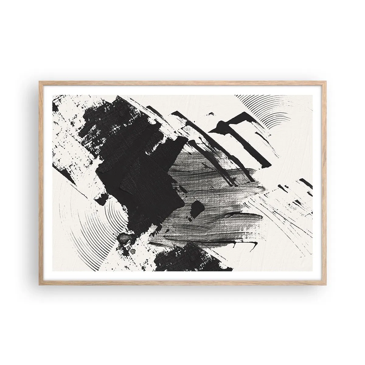 Plakat i ramme af lyst egetræ - Abstraktion - det sortes udtryk - 100x70 cm