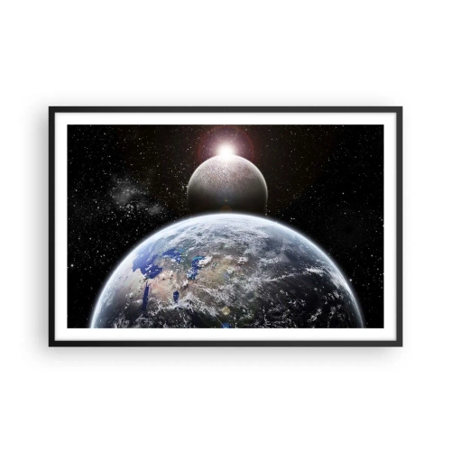 Plakat i sort ramme - Kosmisk landskab - solopgang - 91x61 cm
