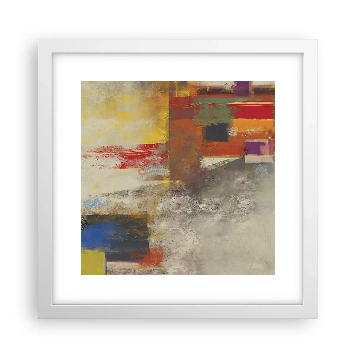 Plakat i hvid ramme - Geometri af farver - 30x30 cm