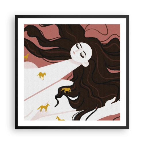 Plakat i sort ramme - Drøm om en gylden hest - 60x60 cm