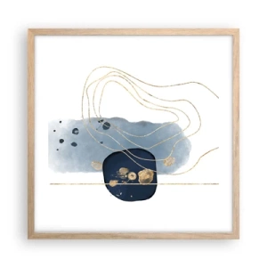 Plakat i ramme af lyst egetræ - Blå-gylden fantasi - 50x50 cm