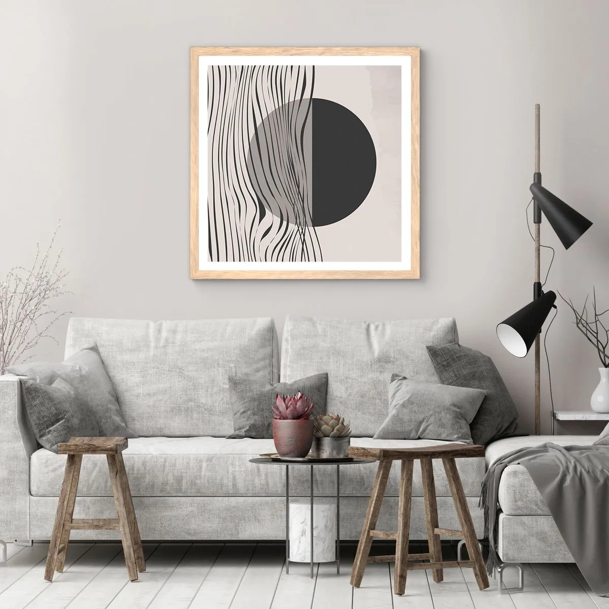 Plakat i ramme af lyst egetræ - Halvkomposition - 30x30 cm