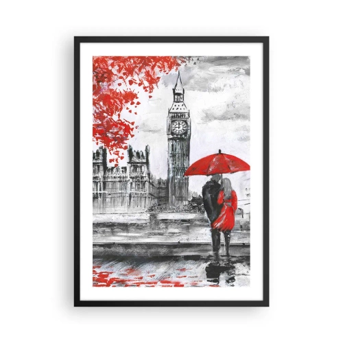 Plakat i sort ramme - En figur med en rød paraply foran Big Ben i London - 50x70cm - Forelsket i London - Moderne vægdekoration til stue og soveværelse ARTTOR