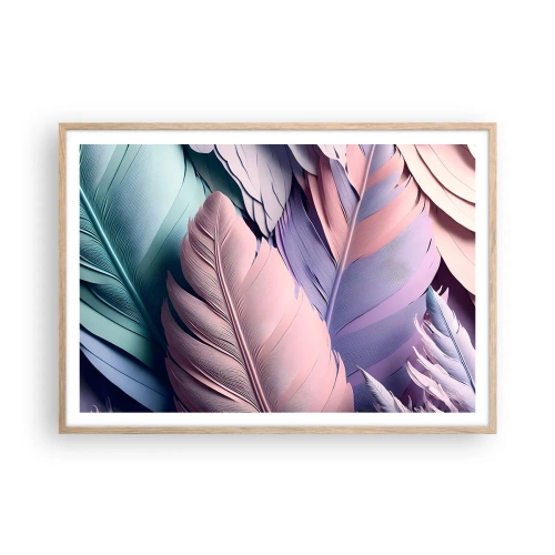 Plakat i ramme af lyst egetræ - Chik fugl - 100x70 cm