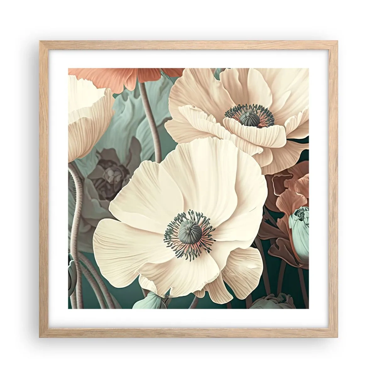 Plakat i ramme af lyst egetræ - Valmuernes hvisken - 50x50 cm