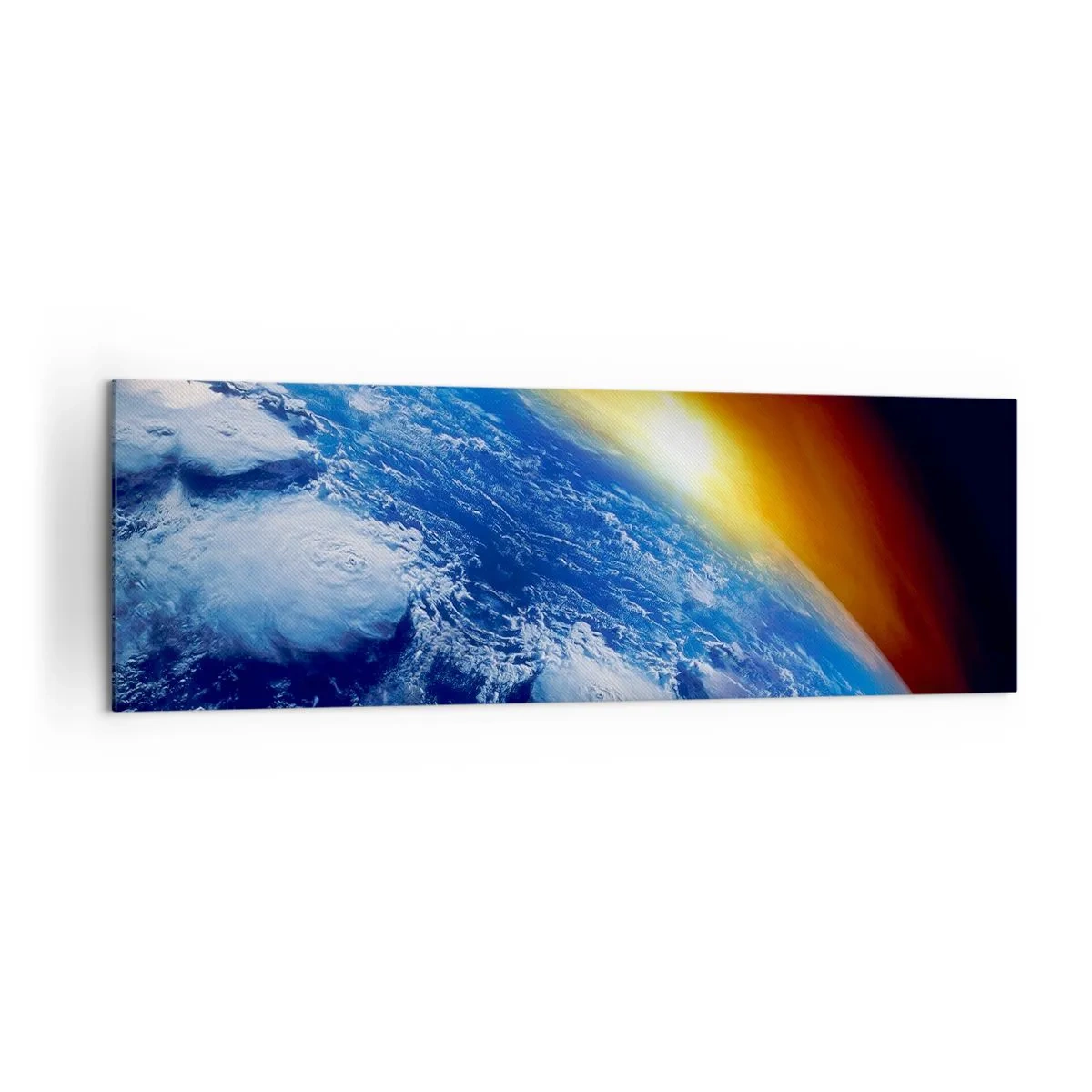 Lærredstryk - Billede på lærred - Solopgang over den blå planet - 160x50 cm