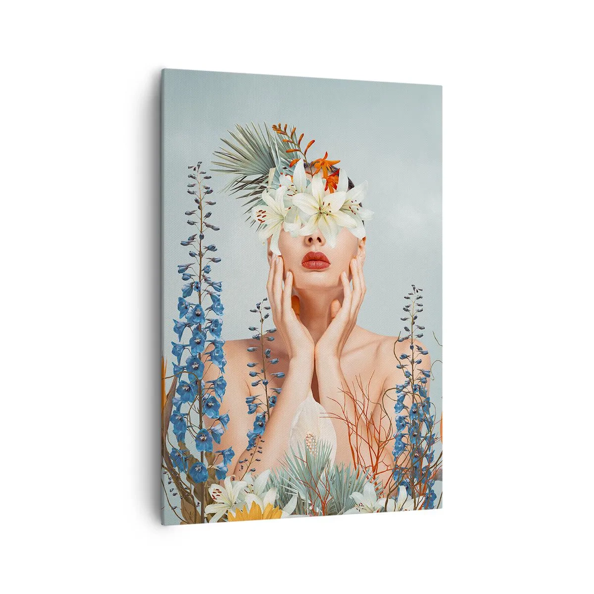Lærredstryk - Billede på lærred - Kvinde blomst - 70x100 cm