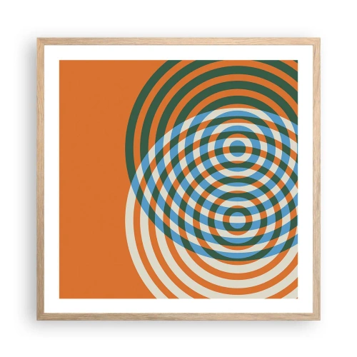 Plakat i ramme af lyst egetræ - Abstrakt cirkulær variation - 60x60 cm