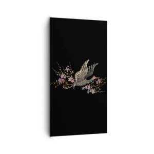 Lærredstryk - Billede på lærred - Eksotisk broderet fugl - 65x120 cm