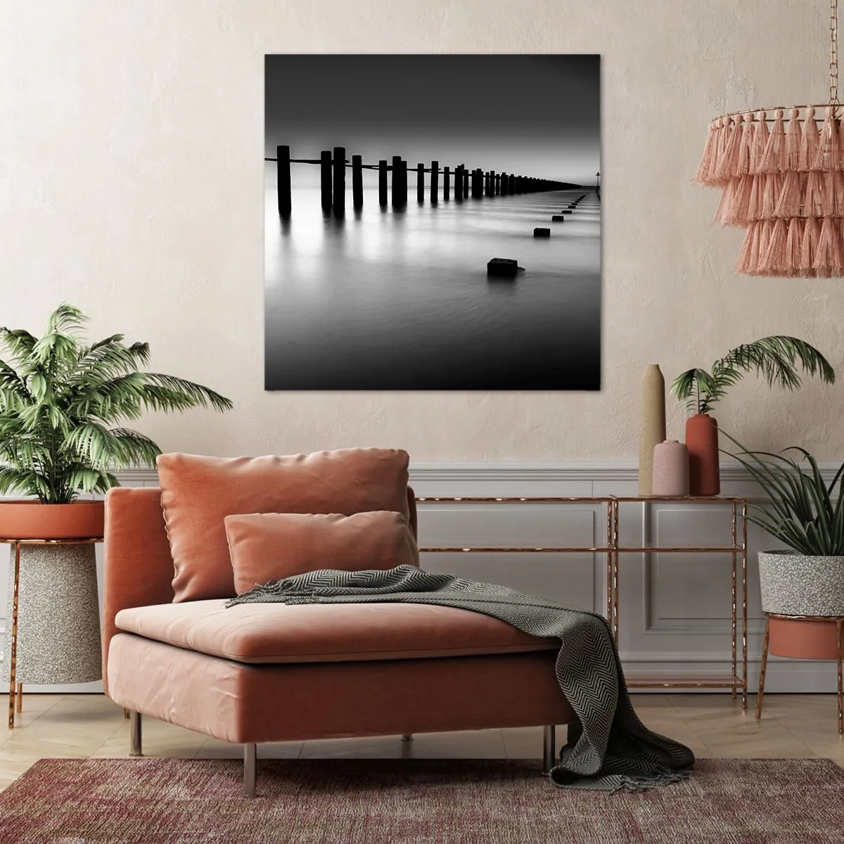 Lærredstryk - Billede på lærred - Grå dales i tågen - 70x70 cm