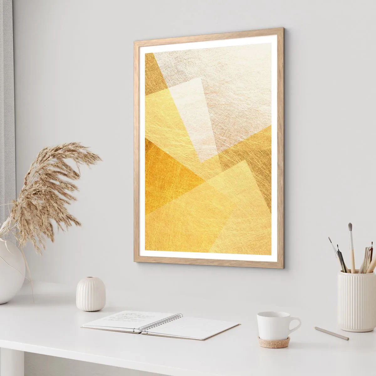 Plakat i ramme af lyst egetræ - Geometriens vejr - 50x70 cm