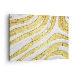 Lærredstryk - Billede på lærred - Guld- og hvide abstrakte linjer i en 3D-tekstur - 70x50cm - Sammensætning i hvidt og guld - Moderne vægdekoration til stue og soveværelse ARTTOR