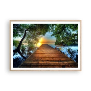 Plakat i ramme af lyst egetræ - Tag dig god tid, sæt dig ned - 100x70 cm