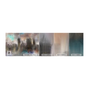 Prøve Fototapet Selvklæbende Deluxe Sticker - En sammensætning af stål, sten og tåge - By, Arkitektur, Stykke - 100x30 cm