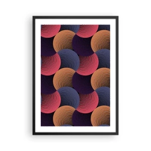 Plakat i sort ramme - Geometrisk mønster med farverige, koncentriske cirkler - 50x70cm - I en cirkulær rytme - Moderne vægdekoration til stue og soveværelse ARTTOR