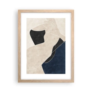 Plakat i ramme af lyst egetræ - Abstrakt komposition - kontrast af farver - 30x40 cm