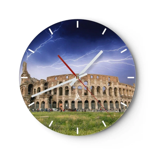 Vægur, Uret - Colosseum oplyst af lyn mod en mørk himmel - 30x30cm - Kamparena - Moderne vægdekoration til stue, køkken og soveværelse ARTTOR