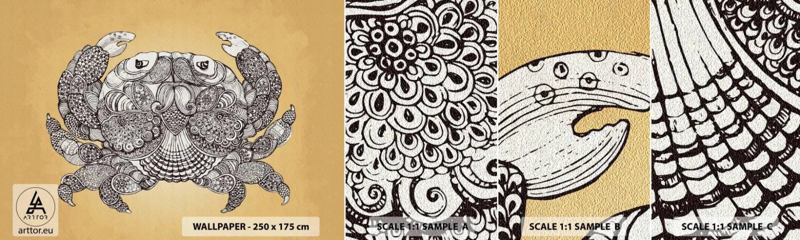 Prøve Fototapet Selvklæbende Deluxe Sticker - Fortællinger om hr. krabbe - Krabbe, Dyr, Tegning - 100x30 cm