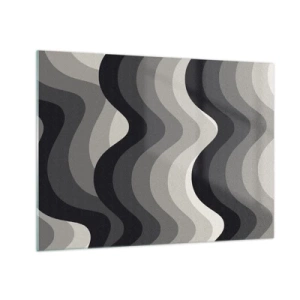 Billede på glas - Bølger i grå nuancer skaber et rytmisk, geometrisk mønster - 70x50cm - Bølge efter bølge - Moderne vægdekoration til stue og soveværelse ARTTOR