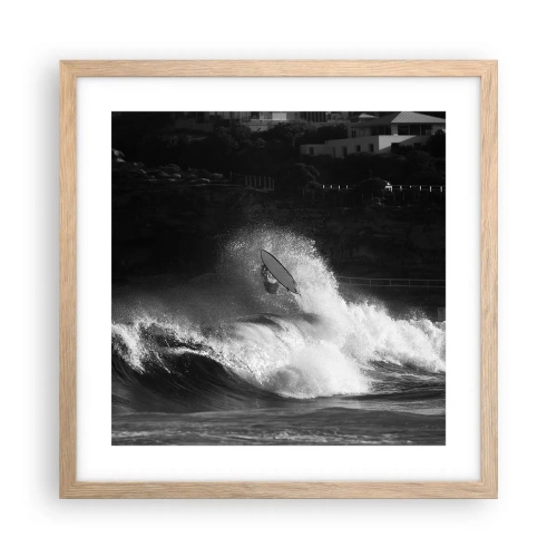 Plakat i ramme af lyst egetræ - Udfordring accepteret! - 40x40 cm