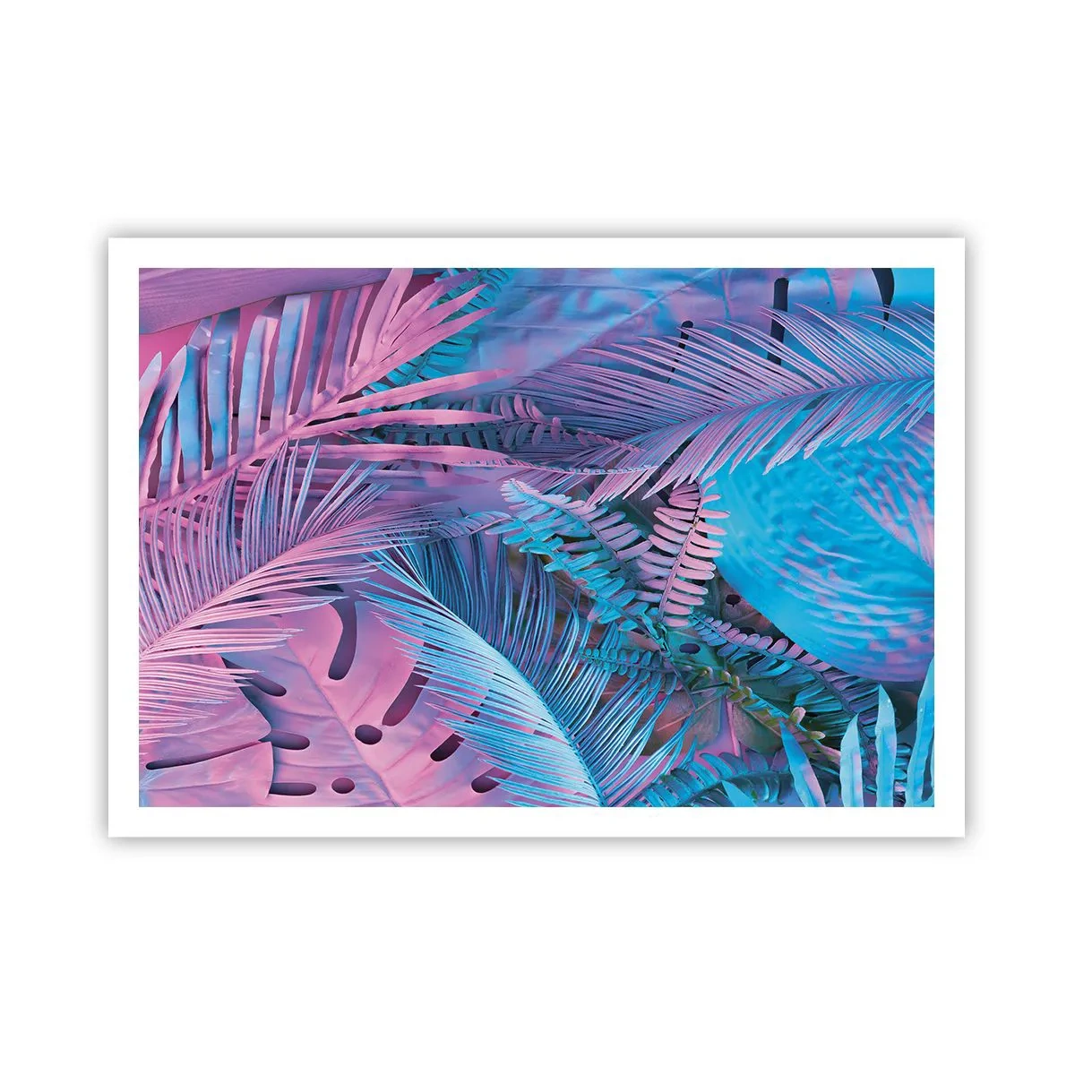 Plakat - Troperne i lyserød og blå - 100x70 cm