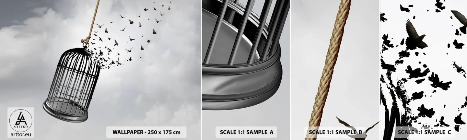 Prøve Fototapet Selvklæbende Deluxe Sticker - Tro...håb...frihed! - Abstraktion, Fugle, Stykke - 100x30 cm