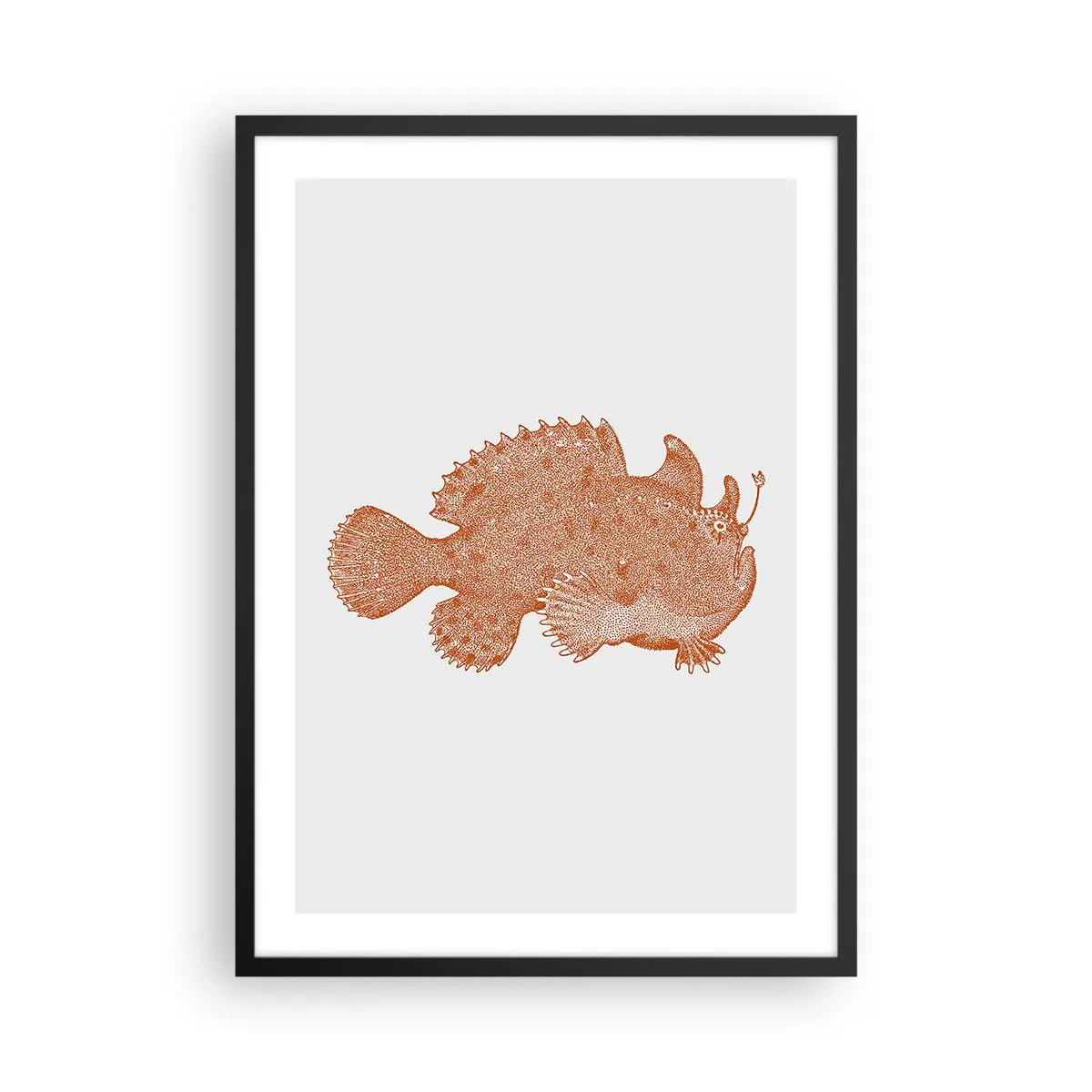Plakat i sort ramme - Detaljeret illustration af en dybhavsfisk - 50x70cm - Og dog en fisk - Moderne vægdekoration til stue og soveværelse ARTTOR