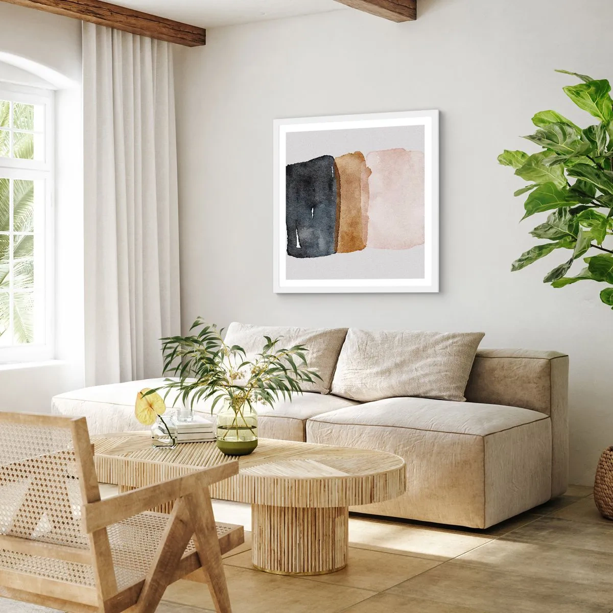 Plakat i hvid ramme - Sammensætning af jordfarver - 40x40 cm