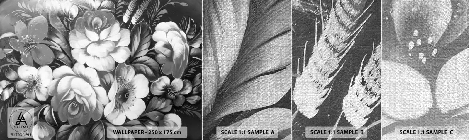 Prøve Fototapet Premium Canvas - Smuk selv i grå farve - Abstraktion, Blomster, Stykke - 100x30 cm