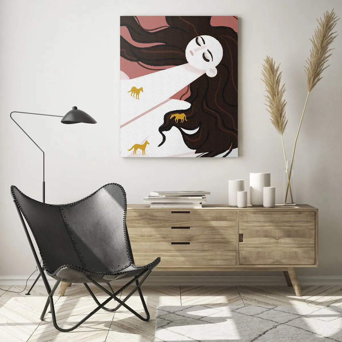 Billede på glas - Drøm om en gylden hest - 50x70 cm