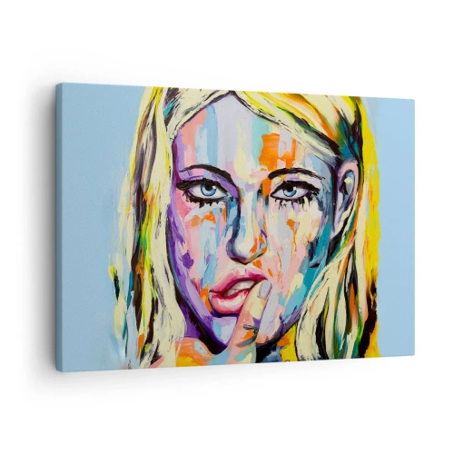 Lærredstryk - Billede på lærred - Farverigt portræt af en kvinde i abstrakt stil - 70x50cm - Se hende lige i øjnene - Moderne vægdekoration til stue og soveværelse ARTTOR