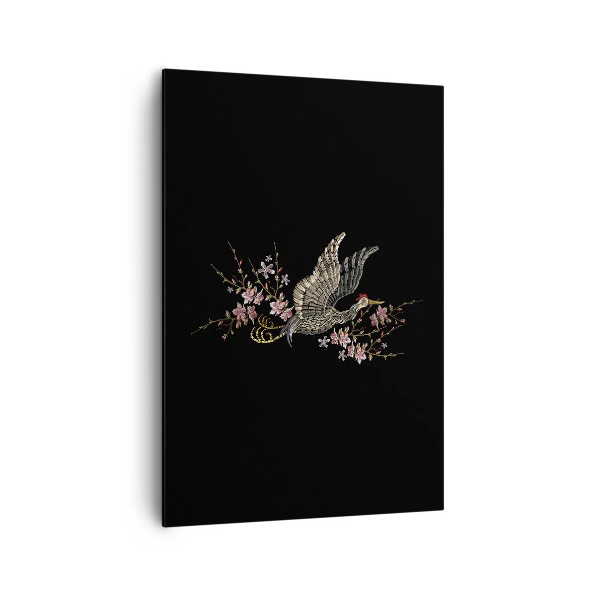 Lærredstryk - Billede på lærred - Eksotisk broderet fugl - 70x100 cm