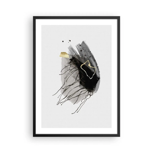 Plakat i sort ramme - En abstrakt komposition i sorte, grå og guldfarvede nuancer. - 50x70cm - I sort og guld - Moderne vægdekoration til stue og soveværelse ARTTOR