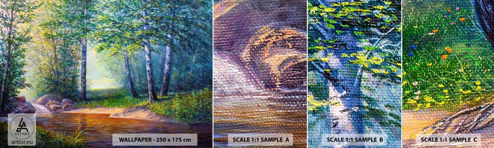 Prøve Fototapet Selvklæbende Deluxe Sticker - Idylliske omgivelser - Landskab, Skov, flod - 100x30 cm