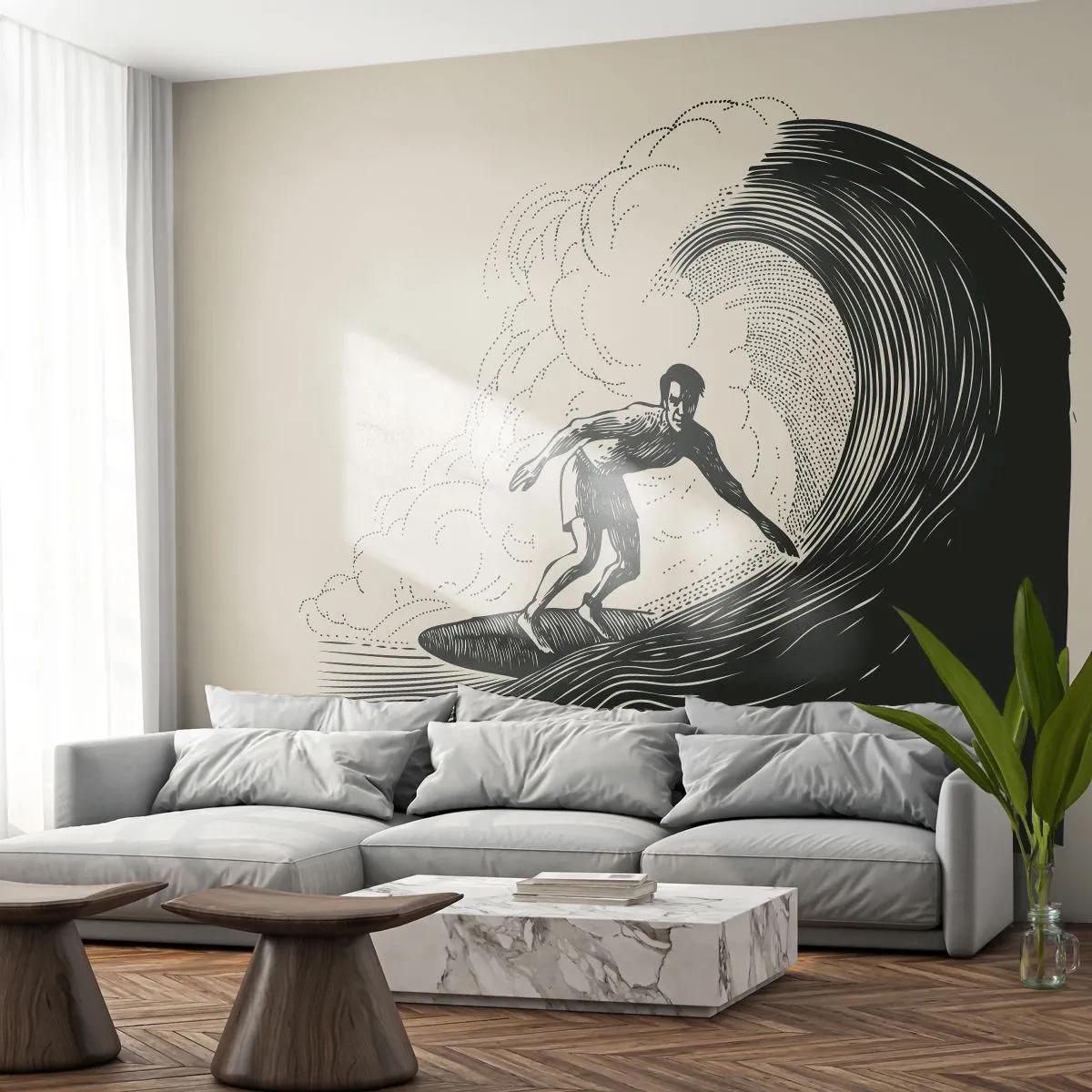 Fototapet Premium Sand - Bølgens konge - Bølge, Surfing, Sport - 400x280 cm