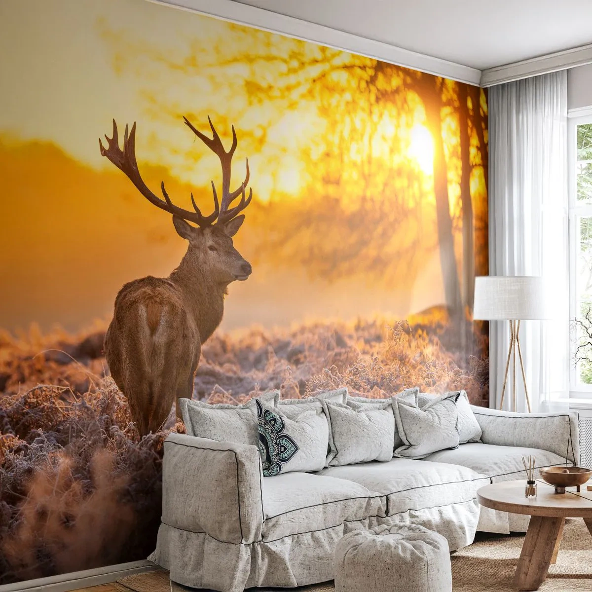 Fototapet på mål Premium Sand - Kongen af efterårsskoven - Landskab, Hjort, Natur