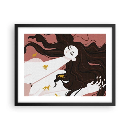 Plakat i sort ramme - Drøm om en gylden hest - 50x40 cm
