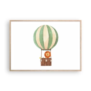 Plakat i ramme af lyst egetræ - Leons rejser - 100x70 cm