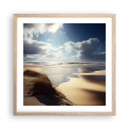 Plakat i ramme af lyst egetræ - Strand, vild strand - 50x50 cm
