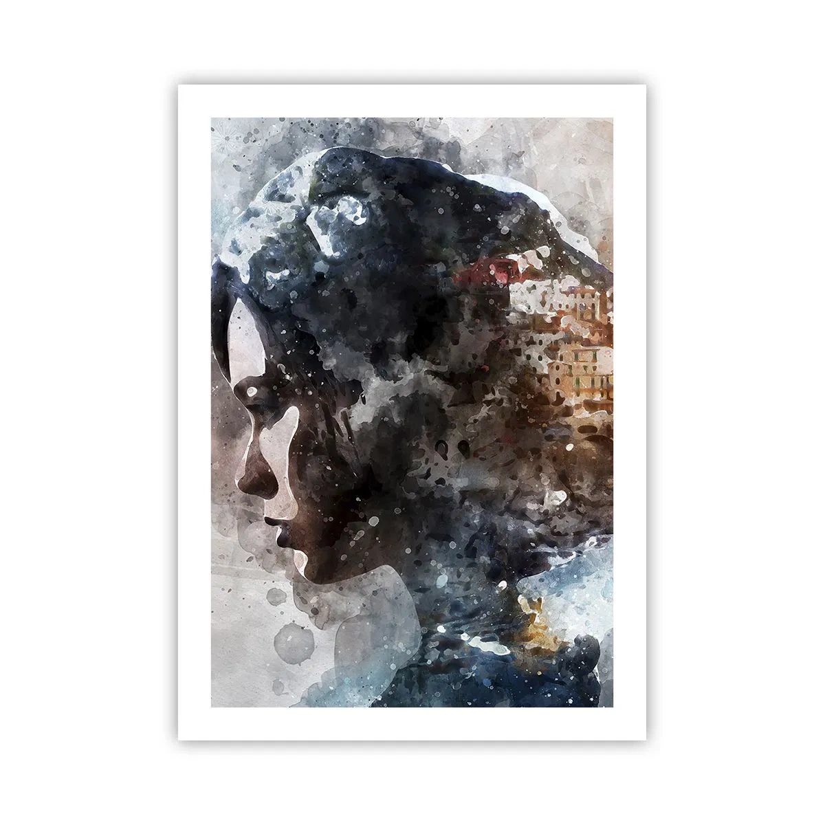 Plakat - Historien om en pige med en by i baggrunden - 50x70 cm