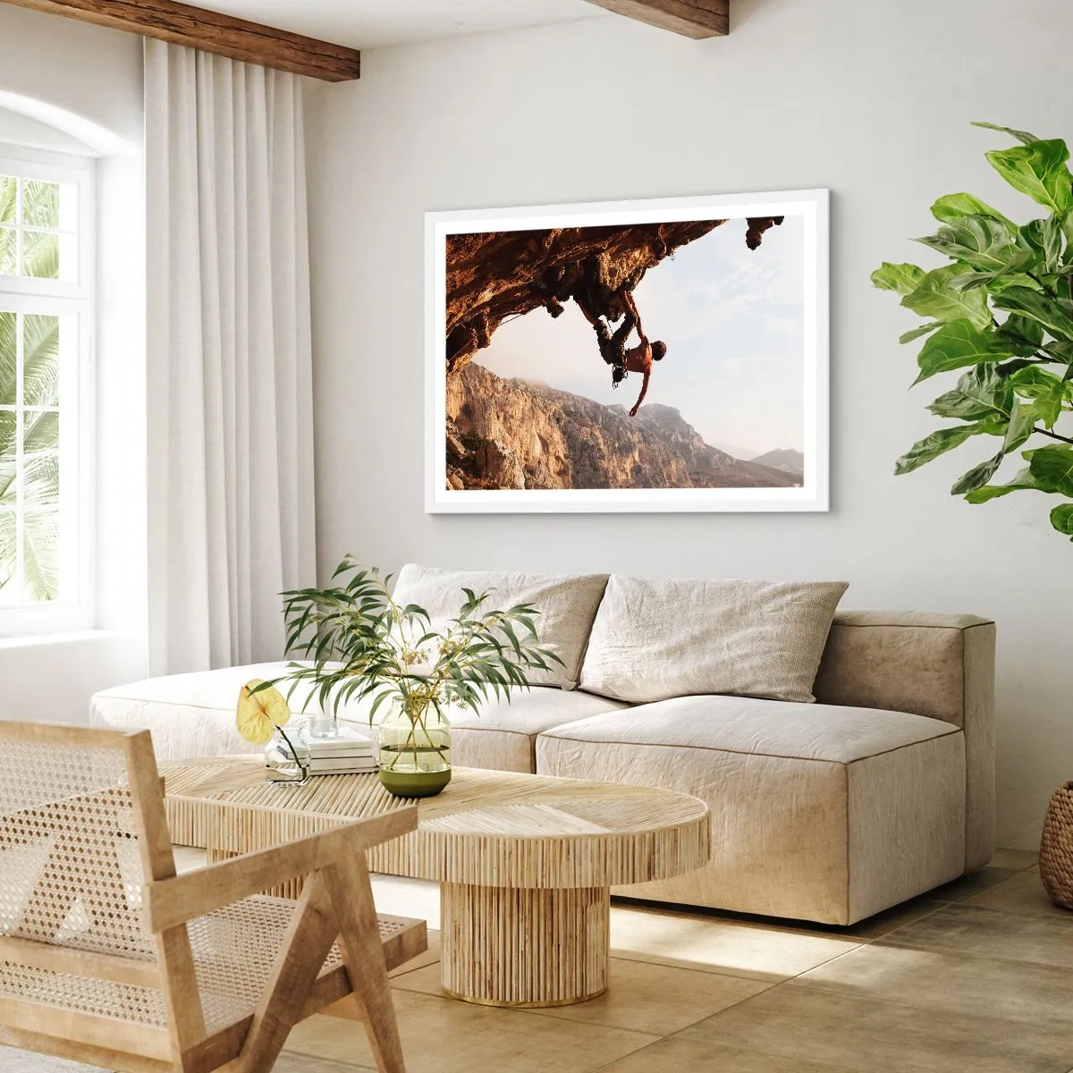 Plakat i hvid ramme - Verden skrumpede ind i en håndfuld på en klippeskrænt - 91x61 cm