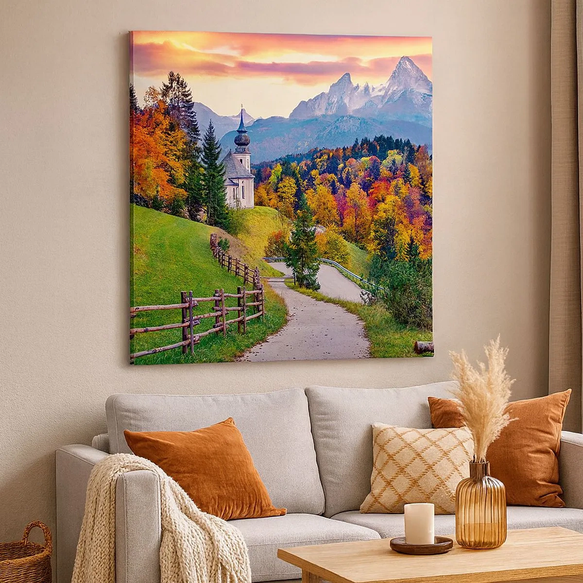 Lærredstryk - Billede på lærred - Landskab som maleri - 30x30 cm