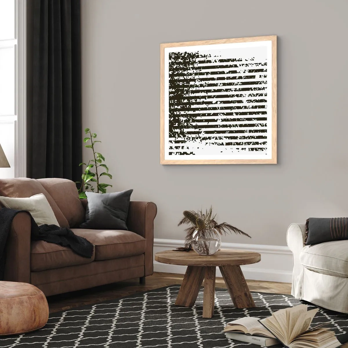 Plakat i ramme af lyst egetræ - Rytme og støj - 40x40 cm