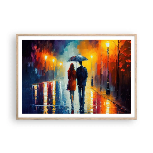 Plakat i ramme af lyst egetræ - Sammen - en farverig nat - 100x70 cm