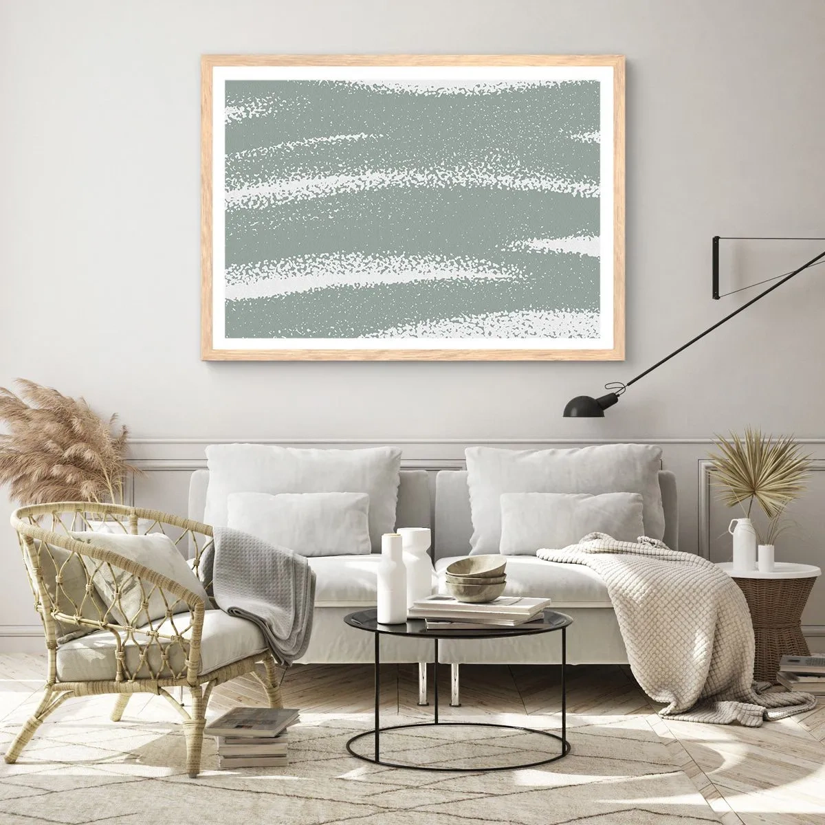 Plakat i ramme af lyst egetræ - Abstraktion i vinterstemning - 91x61 cm