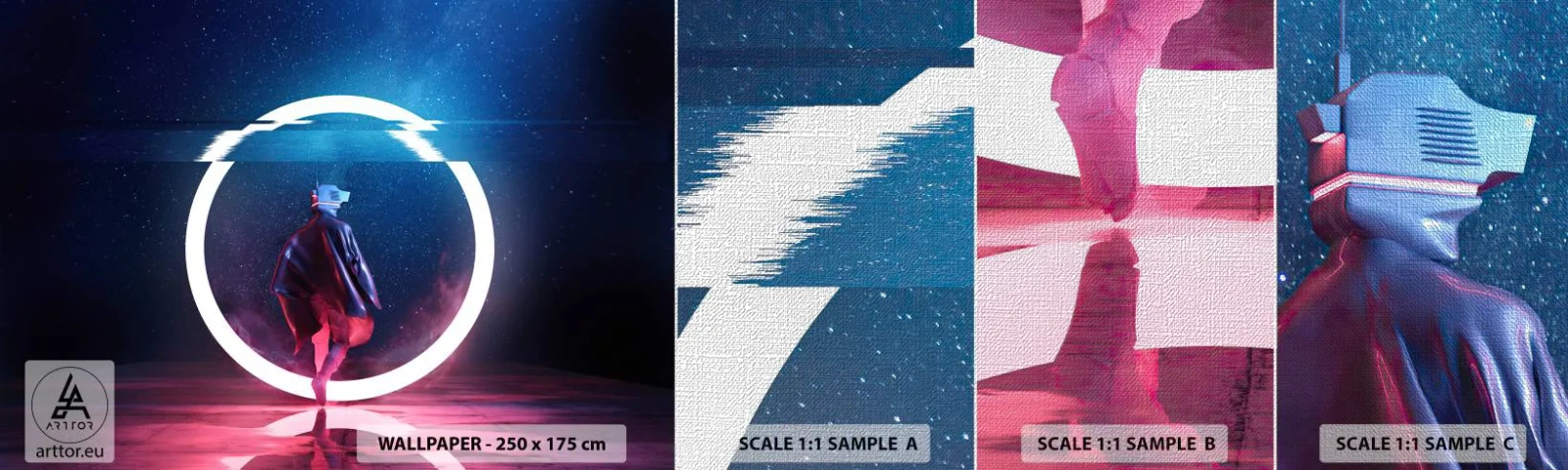 Prøve Fototapet Premium Canvas - Mellem verdener - Futuristisk, Astronaut, Kosmos - 100x30 cm